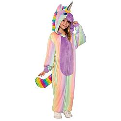 Kids One Piece Rainbow Unicorn Fleece Jumpsuit Costume